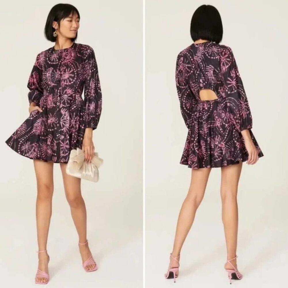 Kahindo Button Front Cut Out Back Fit & Flare Floral Print Pockets Dress Size 6